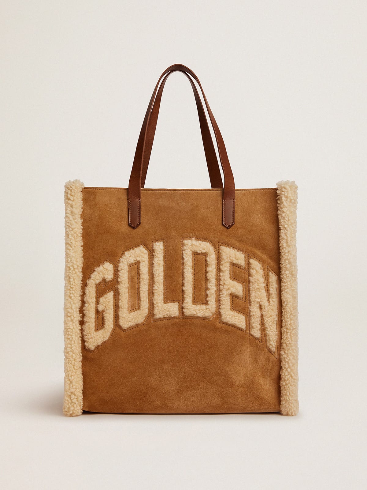North-South California Bag in suede leather with shearling