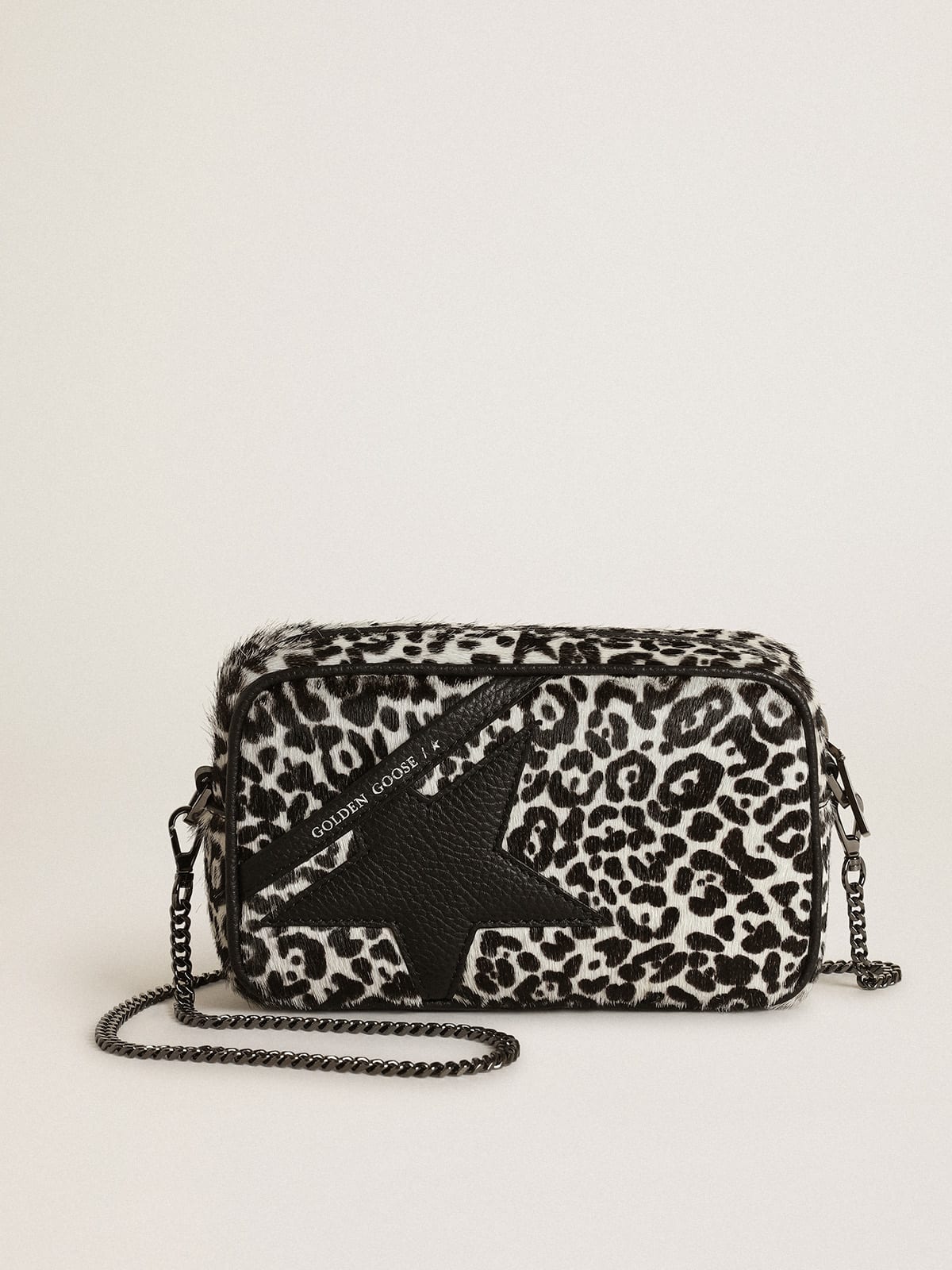 Mini Star Bag in black and white leopard-print pony skin with black leather star