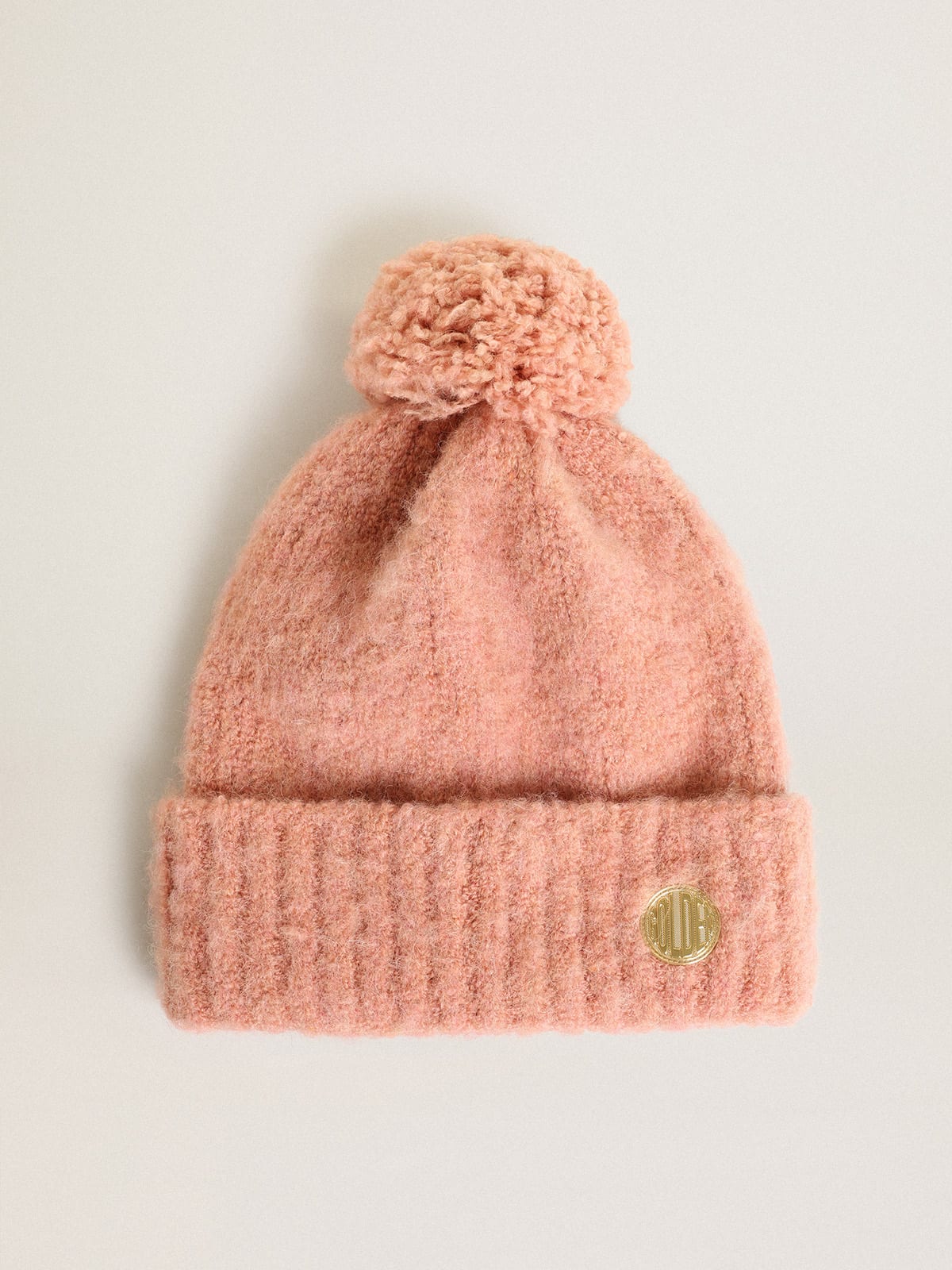 Journey Collection pale pink wool beanie with pompom
