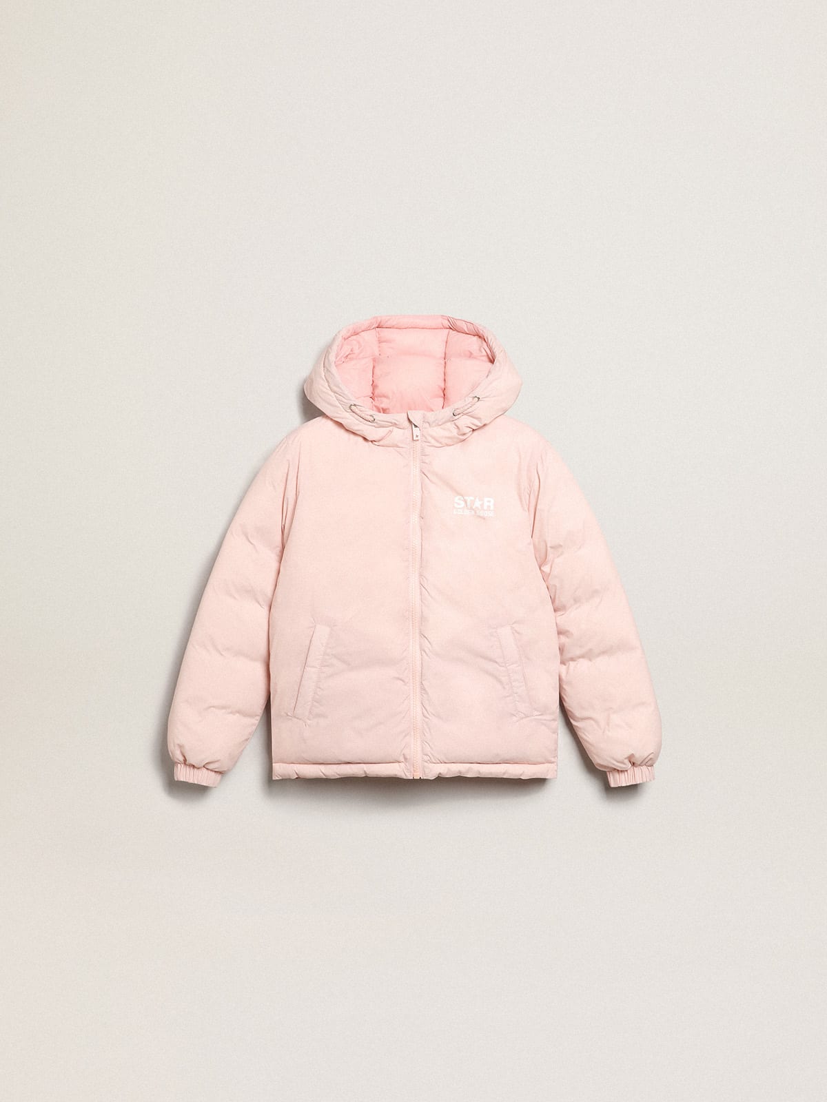 Pink Star Collection padded jacket with hood and white maxi star on the back