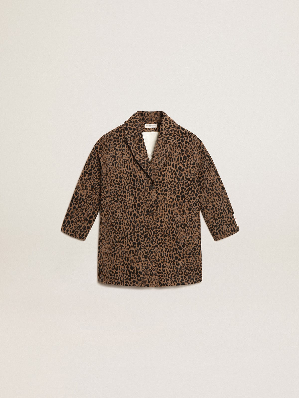 Girls' single-breasted blazer in wool with jacquard animal print