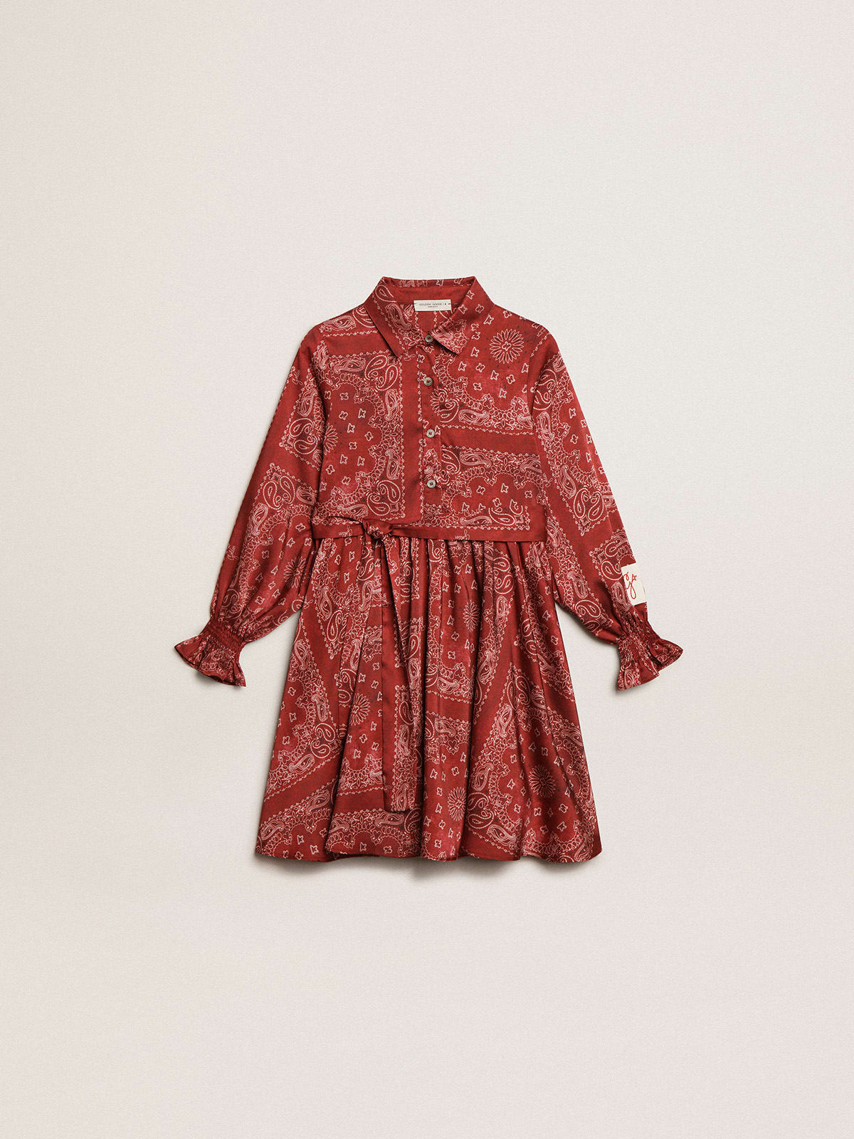 Girls' burgundy shirt dress with paisley print
