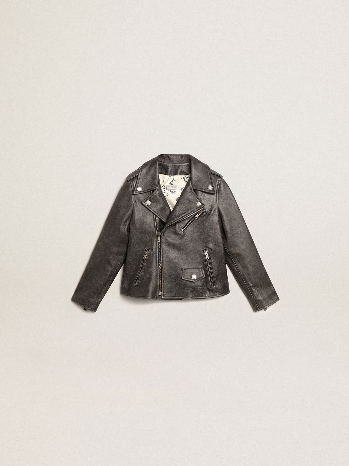 Boys' biker jacket in distressed leather