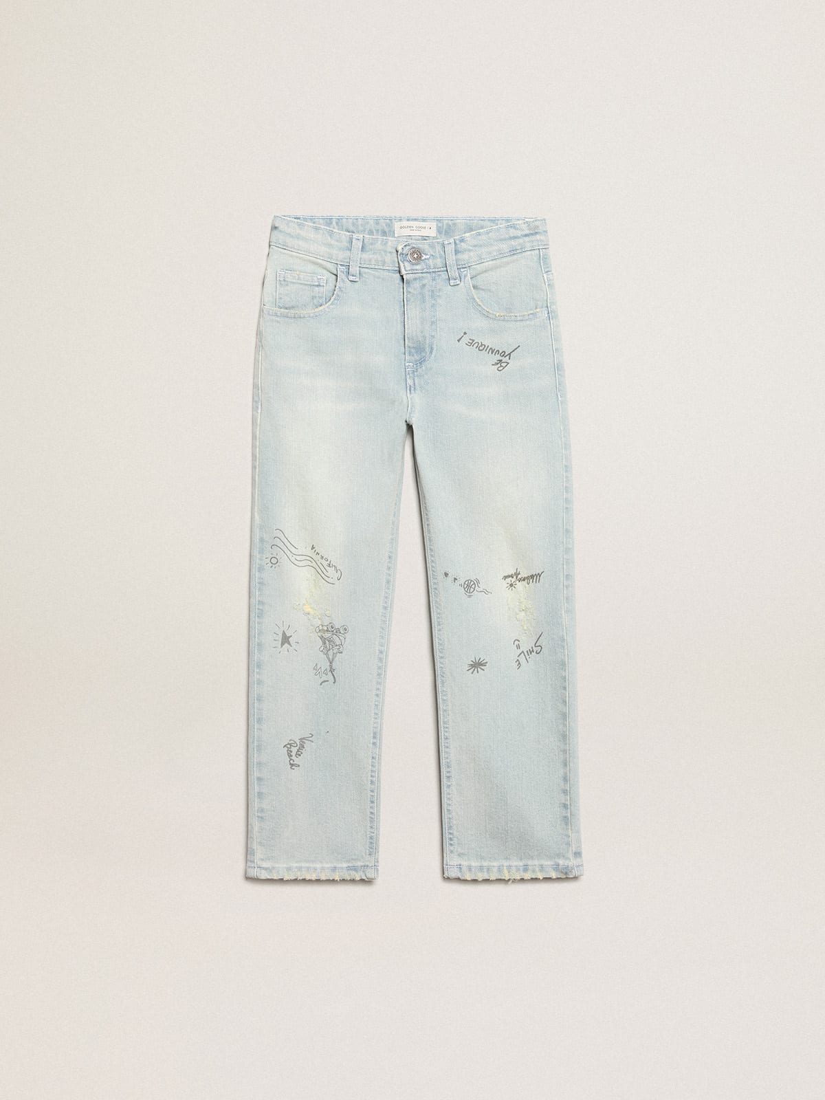 Boys' bleached jeans with distressed treatment