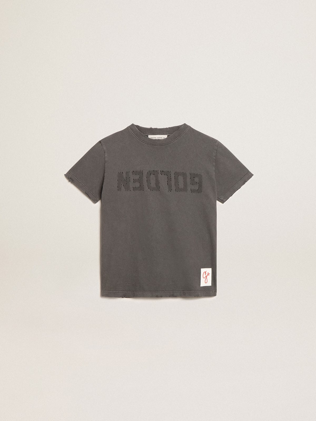 Boys' T-shirt in gray with distressed treatment