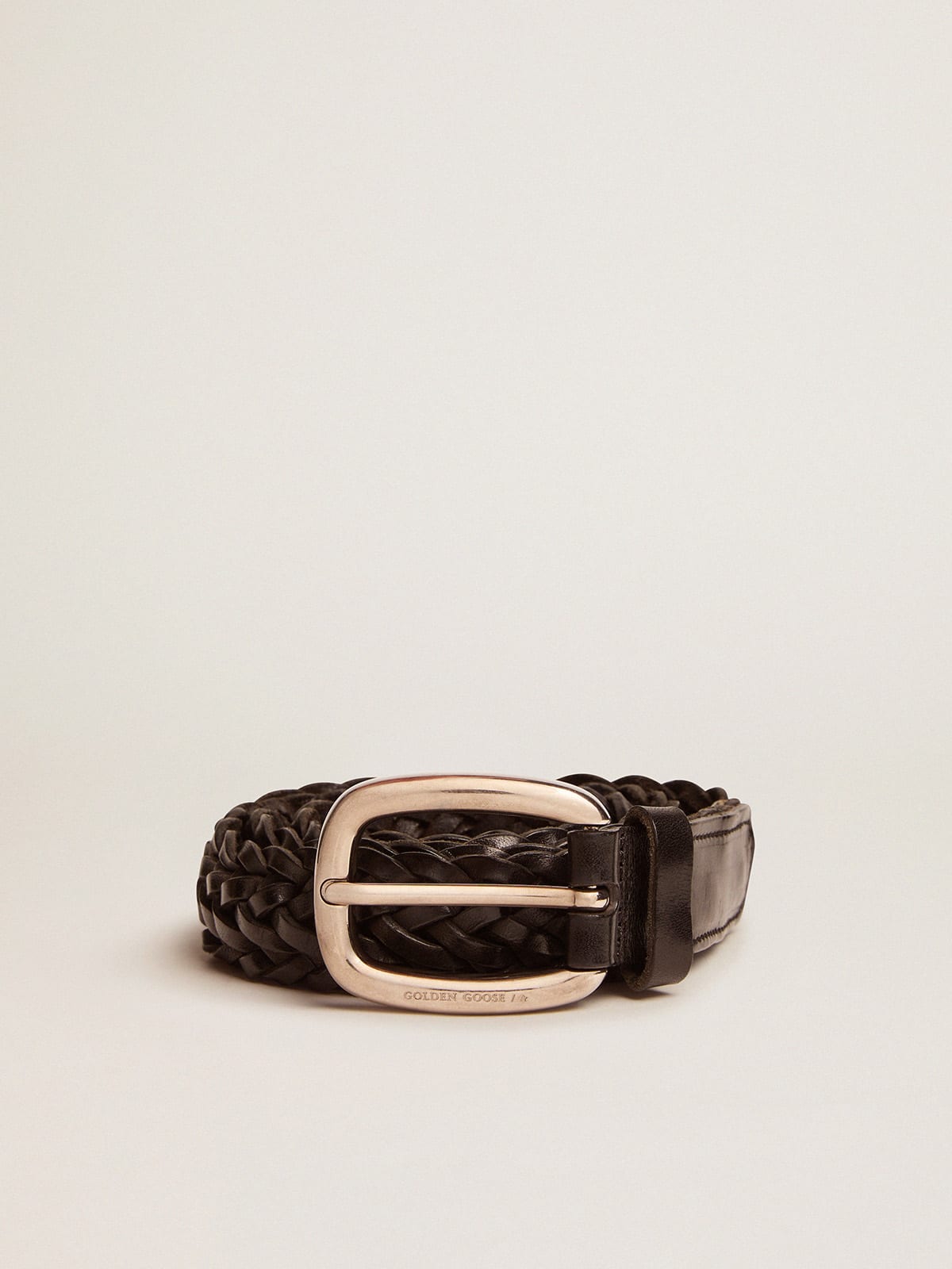 Men's belt in black braided leather