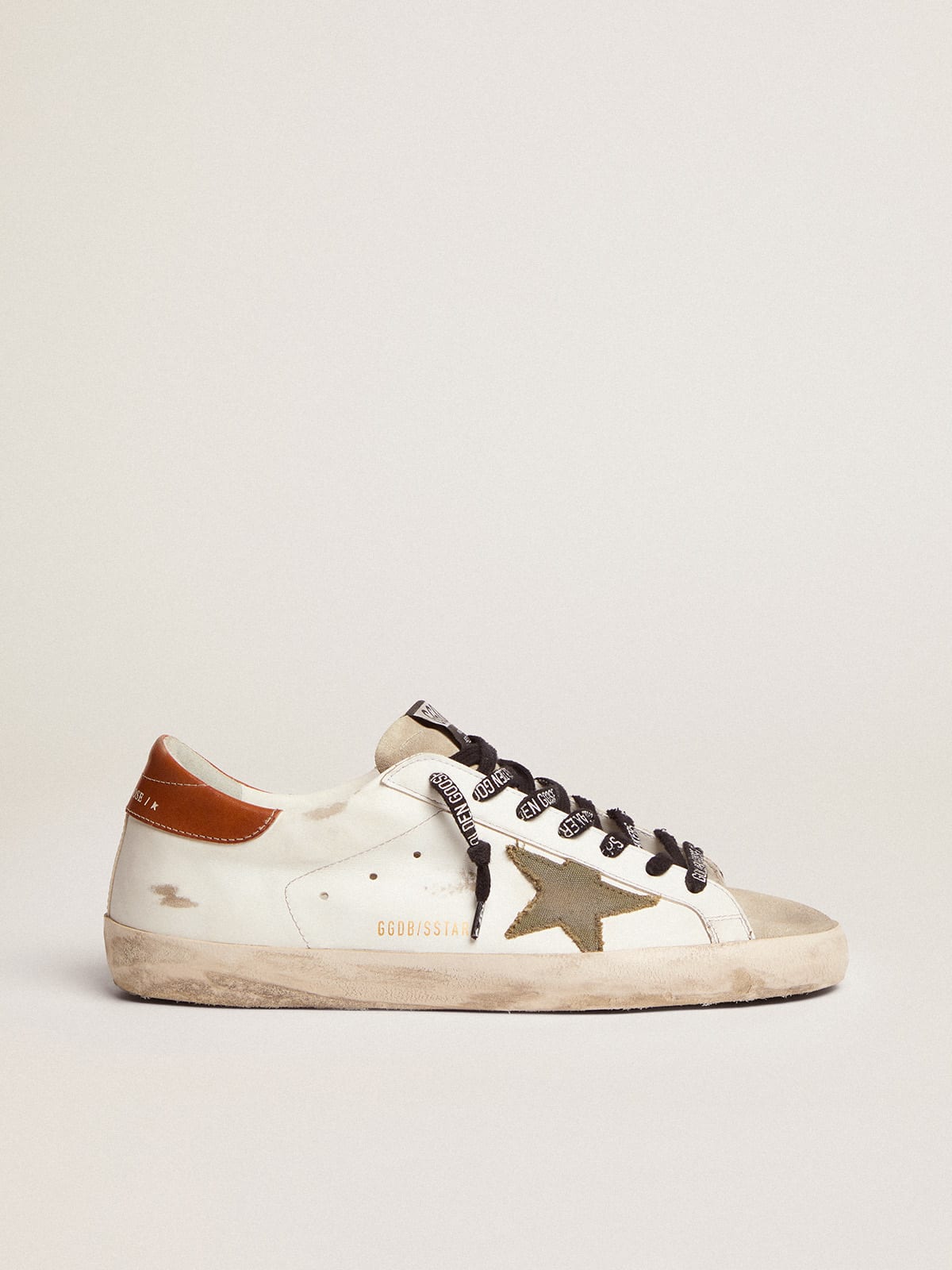 Super-Star LTD sneakers with olive-green canvas star and tan leather heel tab