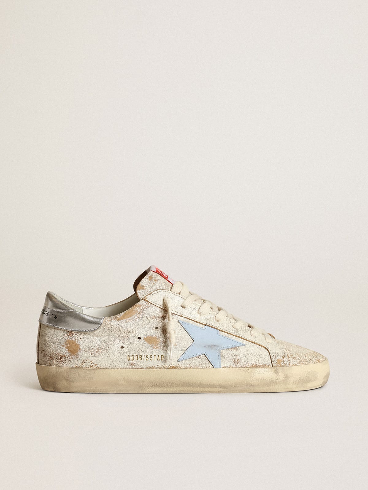 Men's Super-Star sneakers with smoky light-blue leather star and silver metallic leather heel tab