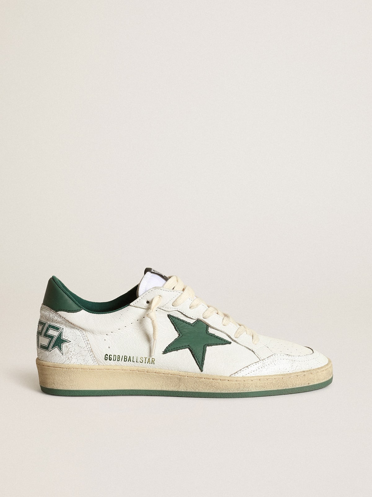 Ball Star sneakers in white nappa leather with mat green leather star and heel tab