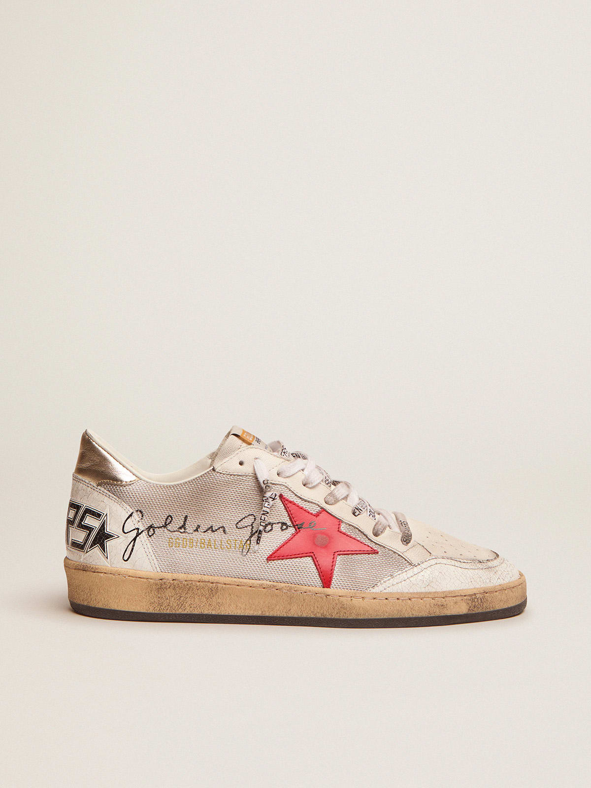 Ball Star sneakers in pale silver mesh with red leather star