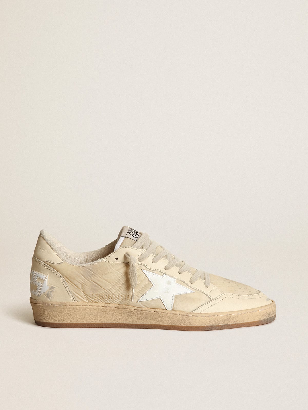 Men's Ball Star sneakers in milk-white nylon with white leather star and milk-white leather heel tab