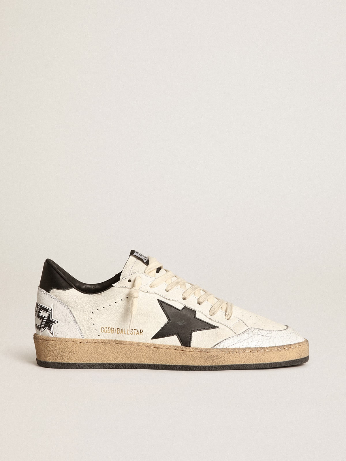 Men's Ball Star sneakers in white nappa leather with black leather star and heel tab