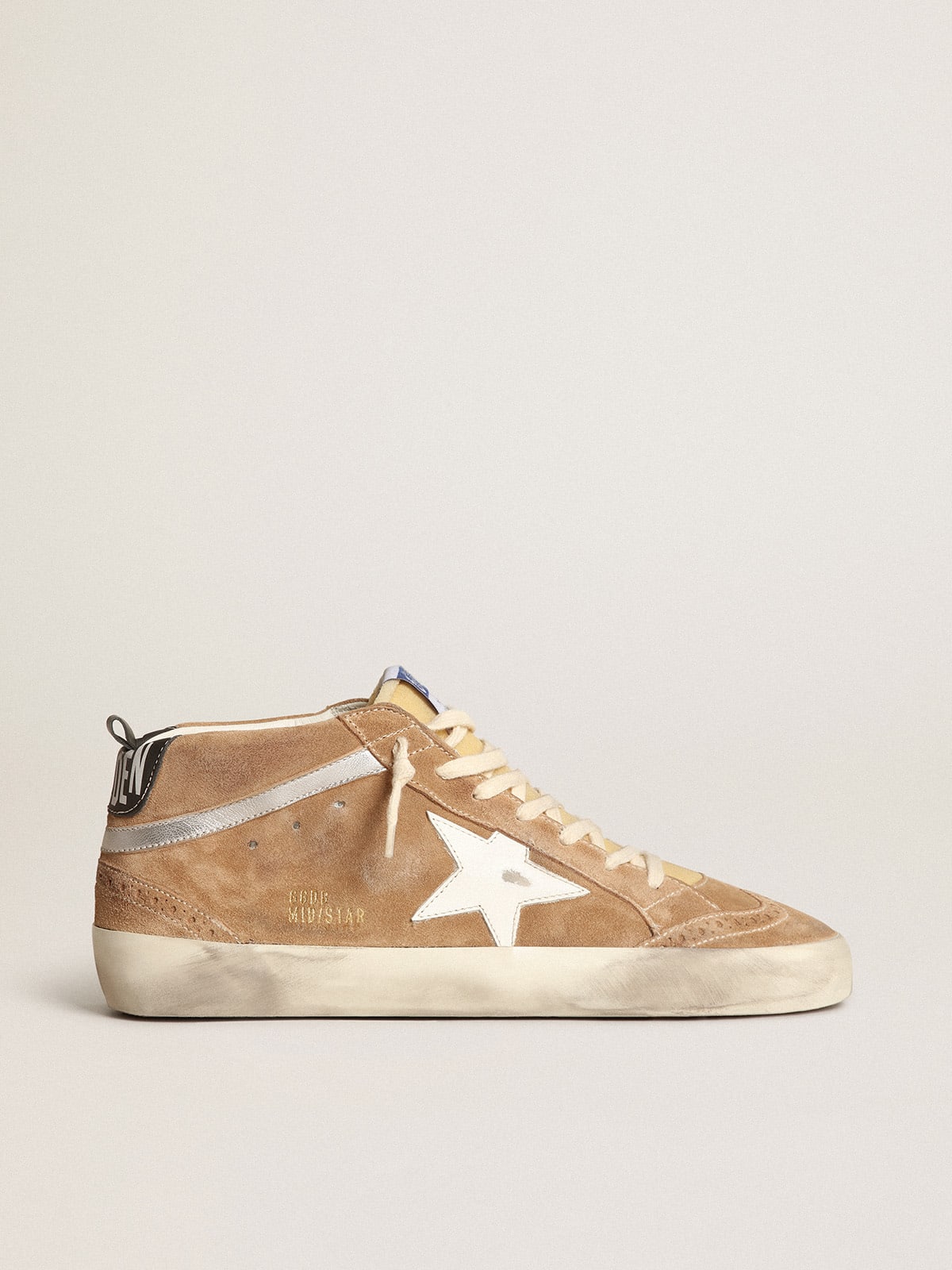 Mid Star sneakers in tobacco-colored suede with white leather star and silver metallic leather flash