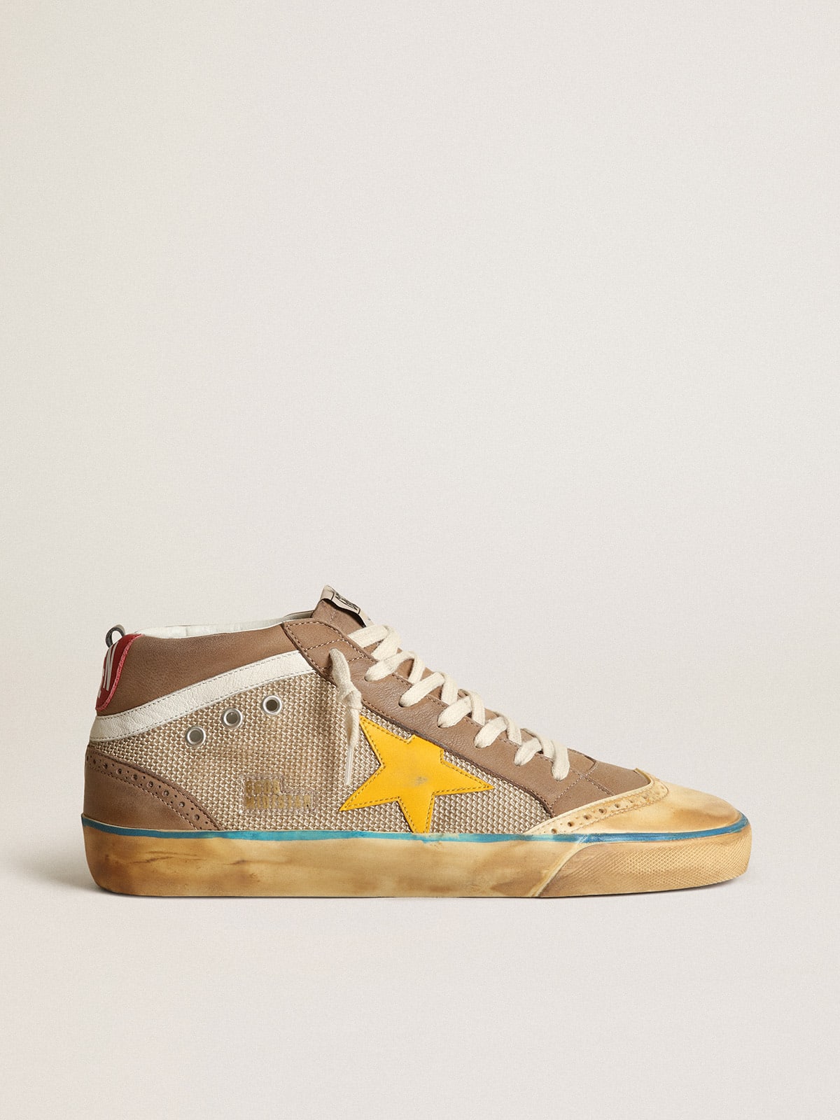 Mid Star sneakers in beige mesh and dove-gray nubuck with yellow leather star