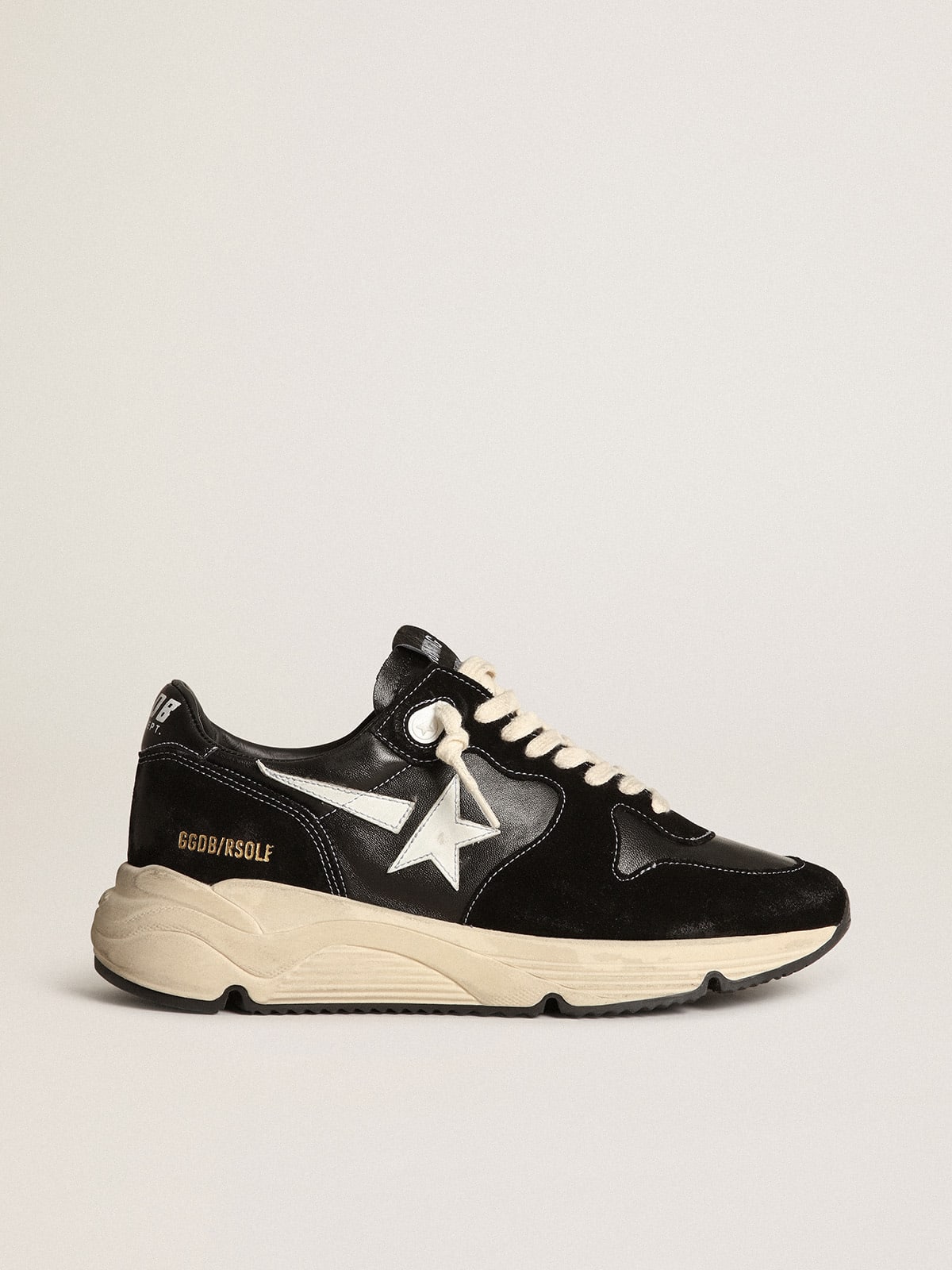 Men's Running Sole in black nappa leather and suede with a white star