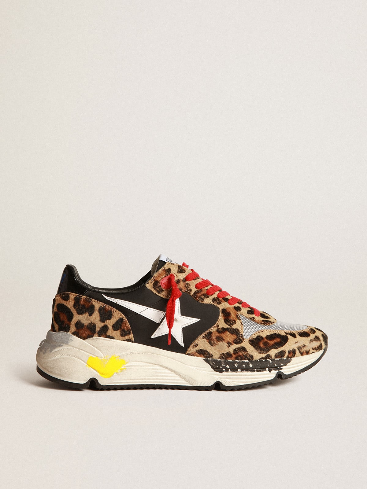 Running Sole sneakers in leopard-print pony skin with red laces