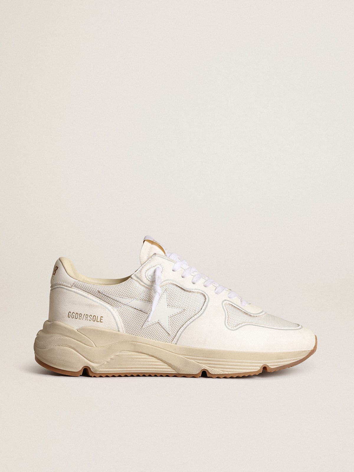 Men's Running sole sneakers in optical-white mesh and nappa leather with white leather star