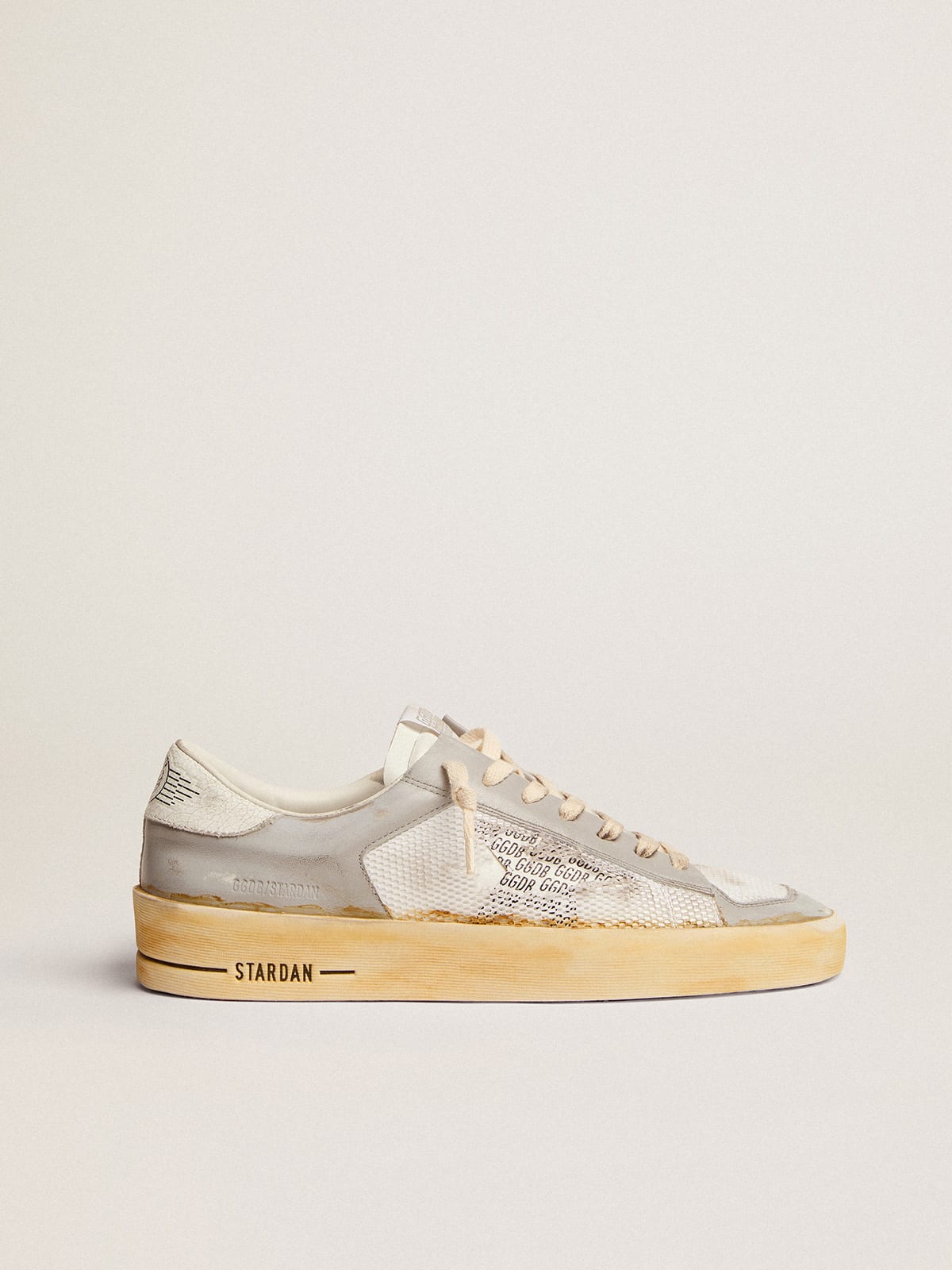 Stardan sneakers with white leather star with GGDB print and white crackle-leather heel tab