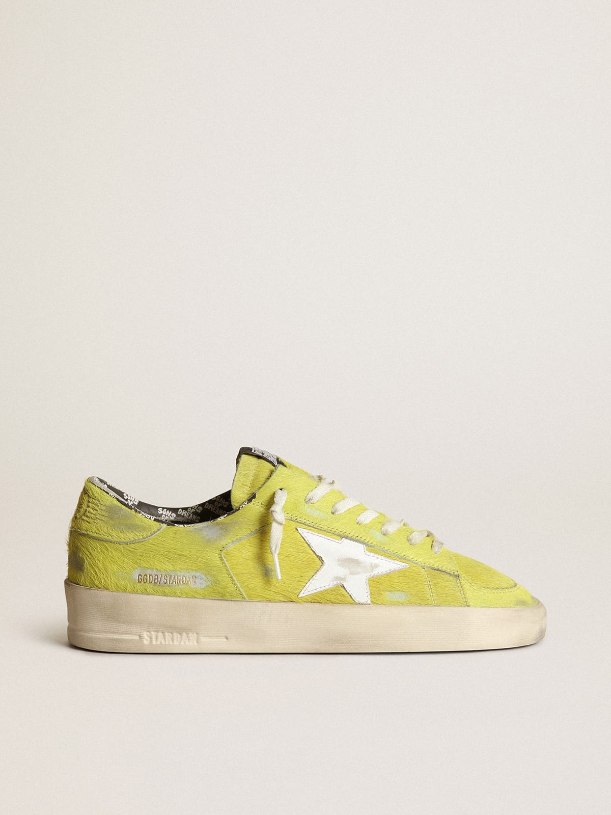 Men's Stardan sneakers in fluorescent yellow pony skin with white leather star
