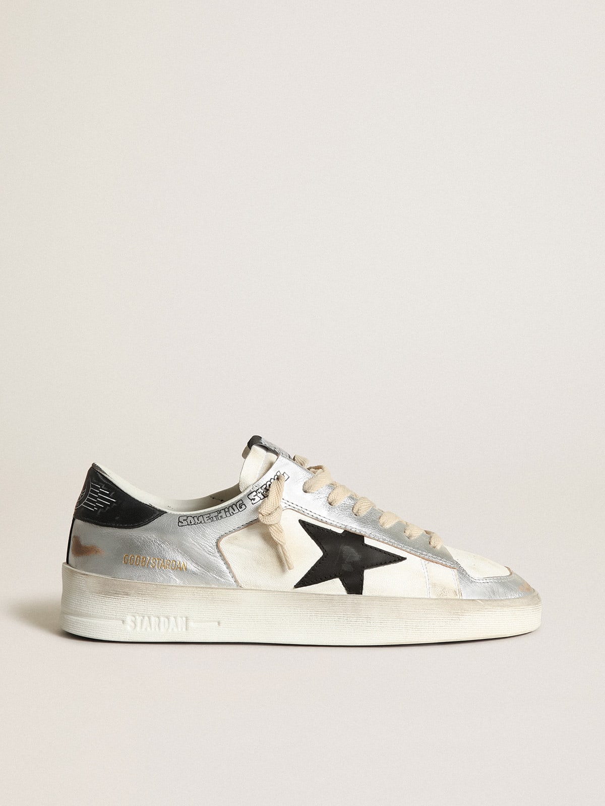 Men's Stardan sneakers in silver metallic leather with white nappa leather inserts and black leather star