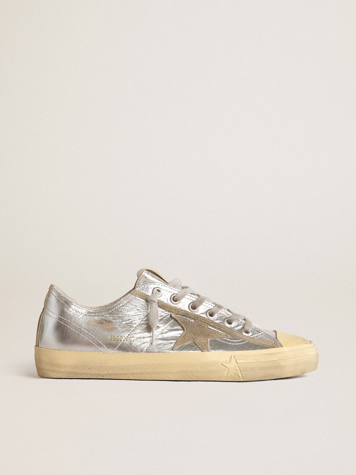 Men's V-Star LTD sneakers in silver metallic leather with star in ice-gray suede