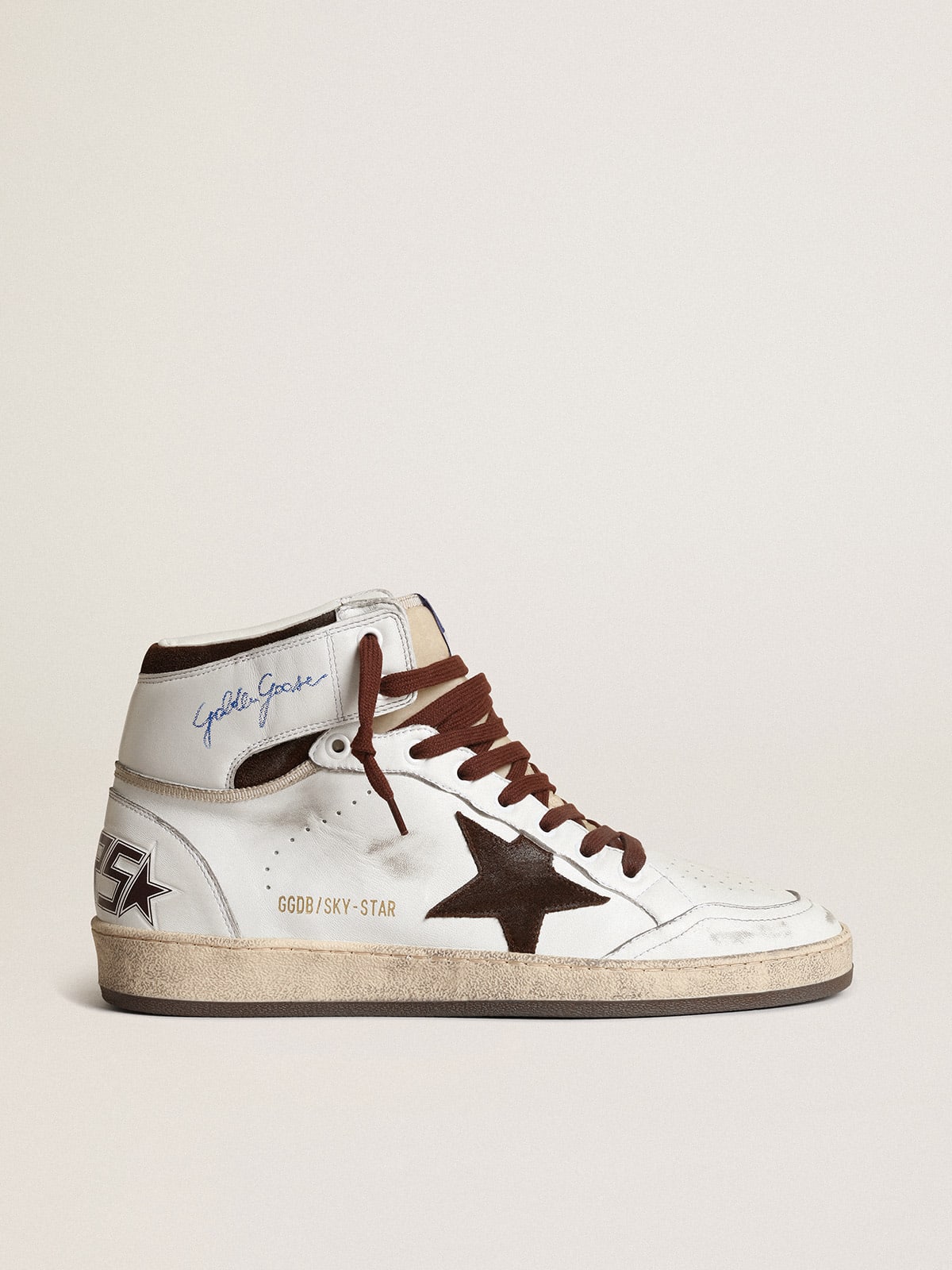 Men's Sky-Star in white nappa leather with a chocolate suede star