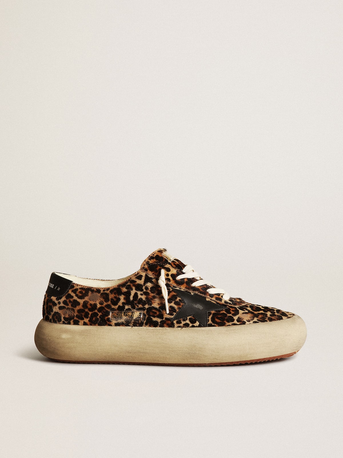Men's Space-Star shoes in leopard-print pony skin with black leather star and heel tab