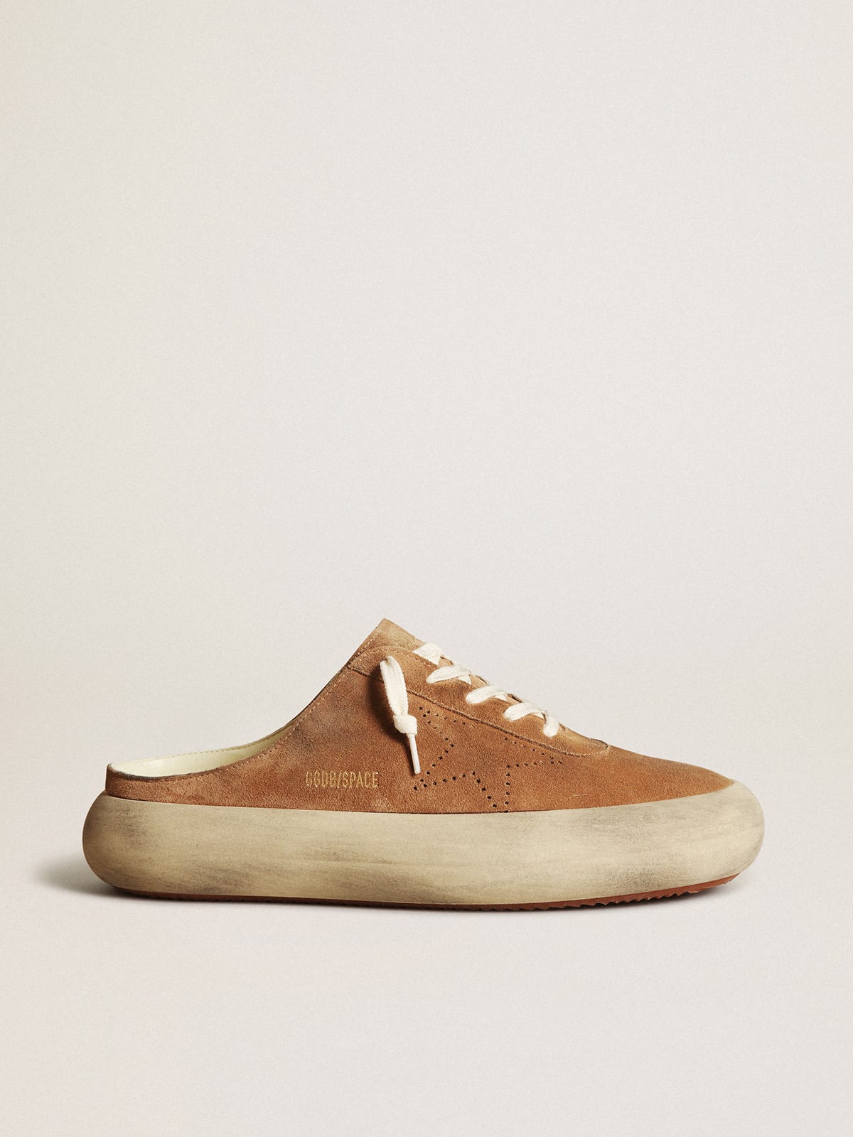 Men's Space-Star Sabots in tobacco suede with perforated star
