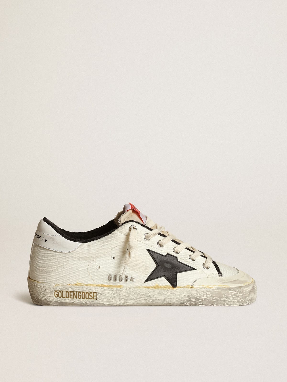 Men's Super-Star LTD sneakers in beige canvas with black leather star and white leather heel tab