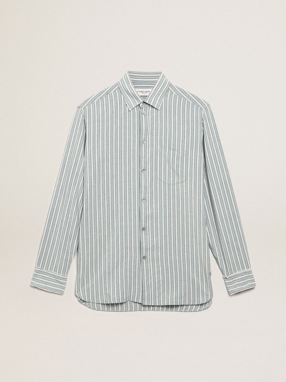 Journey Collection men's shirt with aqua stripes