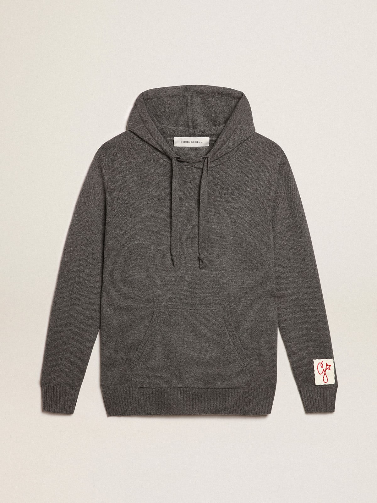 Men's gray melange cashmere blend sweatshirt with hood