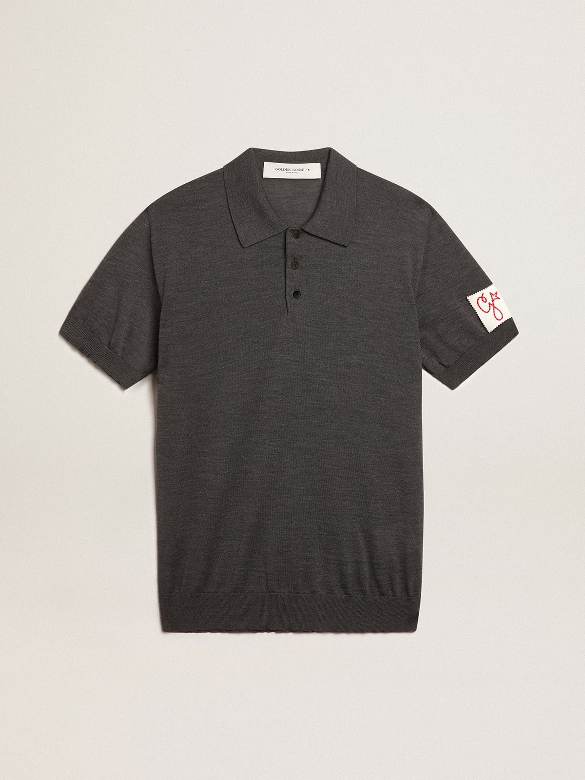Men's short-sleeved polo shirt in gray merino wool