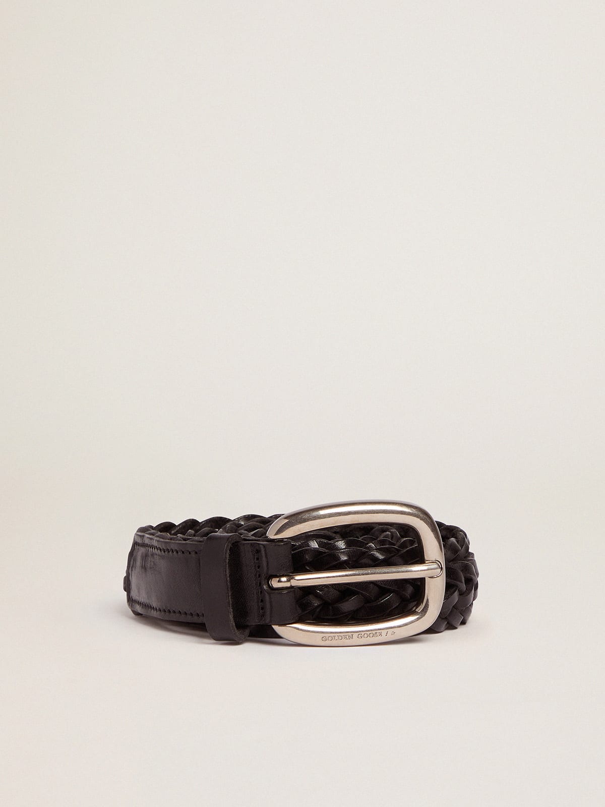 Women's belt in black braided leather