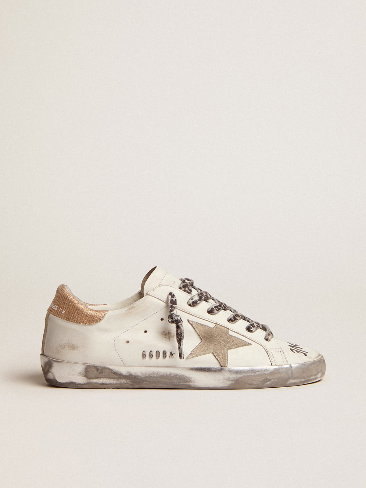 Super-Star sneakers in white leather with ice-gray suede star and contrasting black lettering