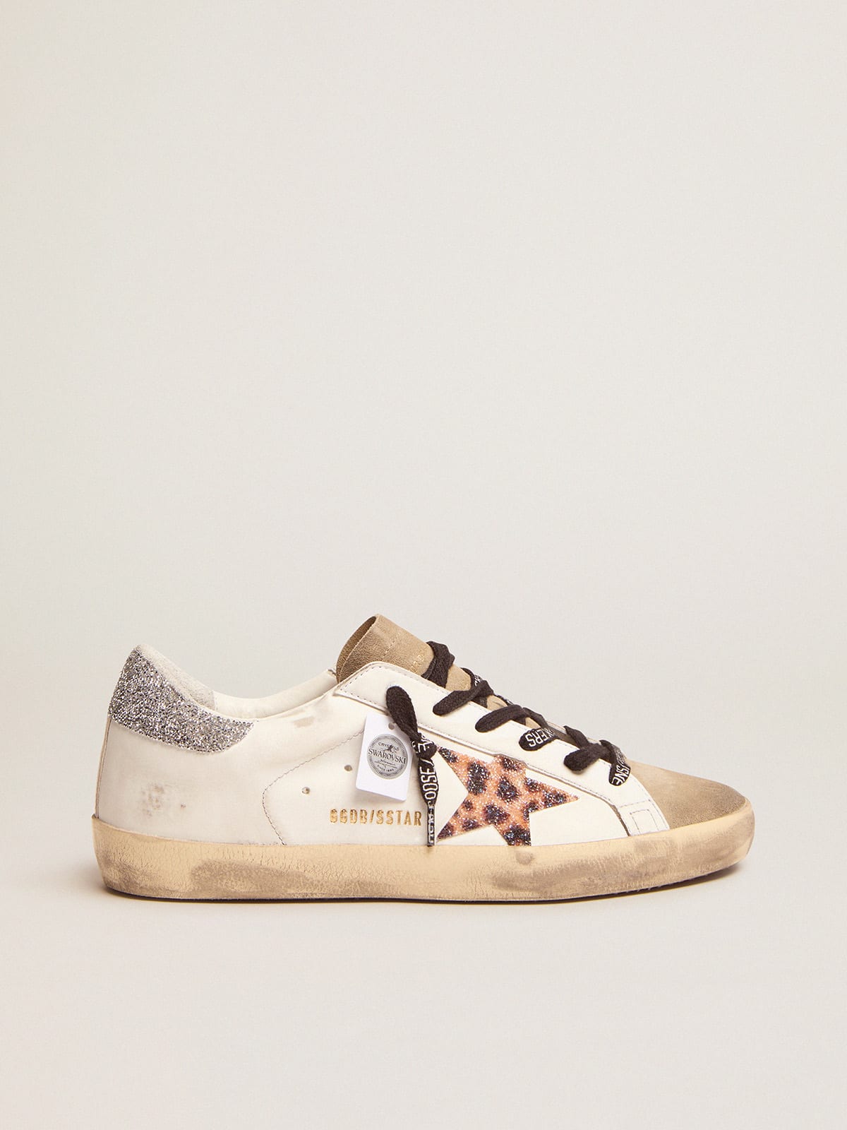 Super-Star sneakers with leopard-print crystal star and silver-colored crystal heel tab