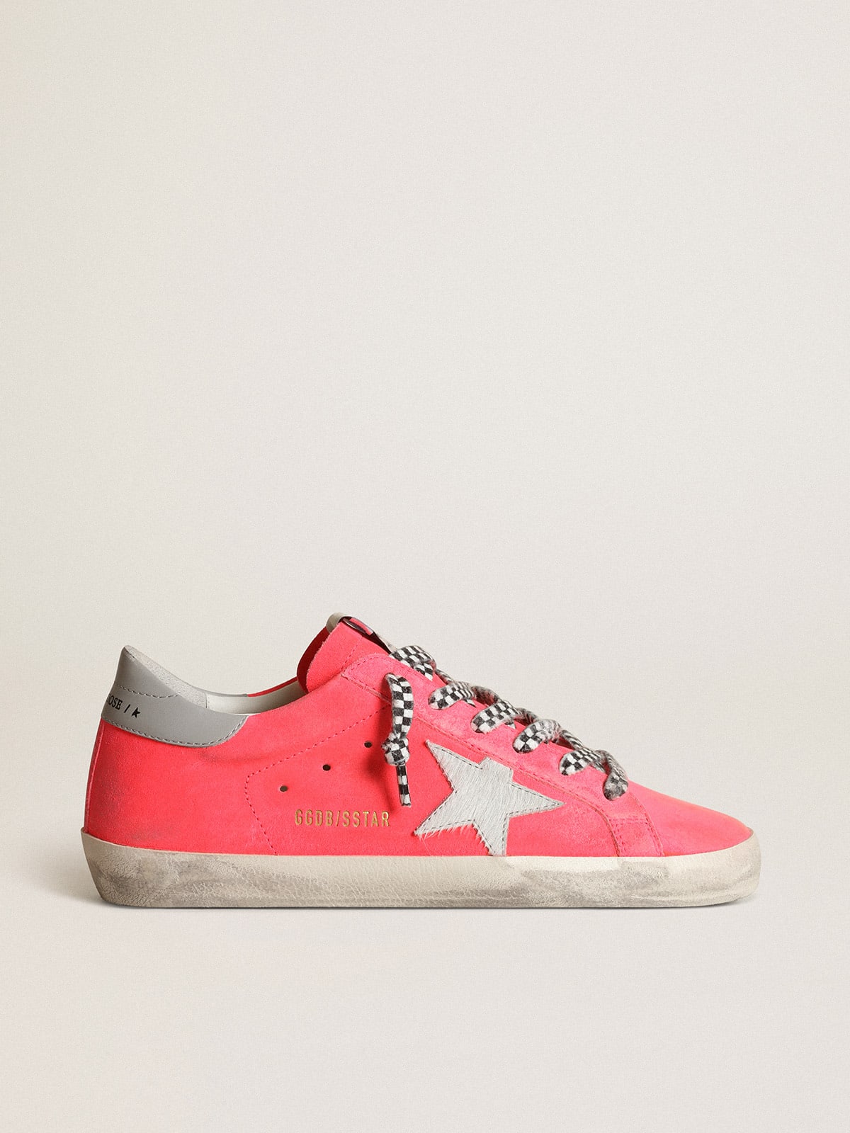 Super-Star sneakers in fluorescent lobster-colored suede with a white pony skin star