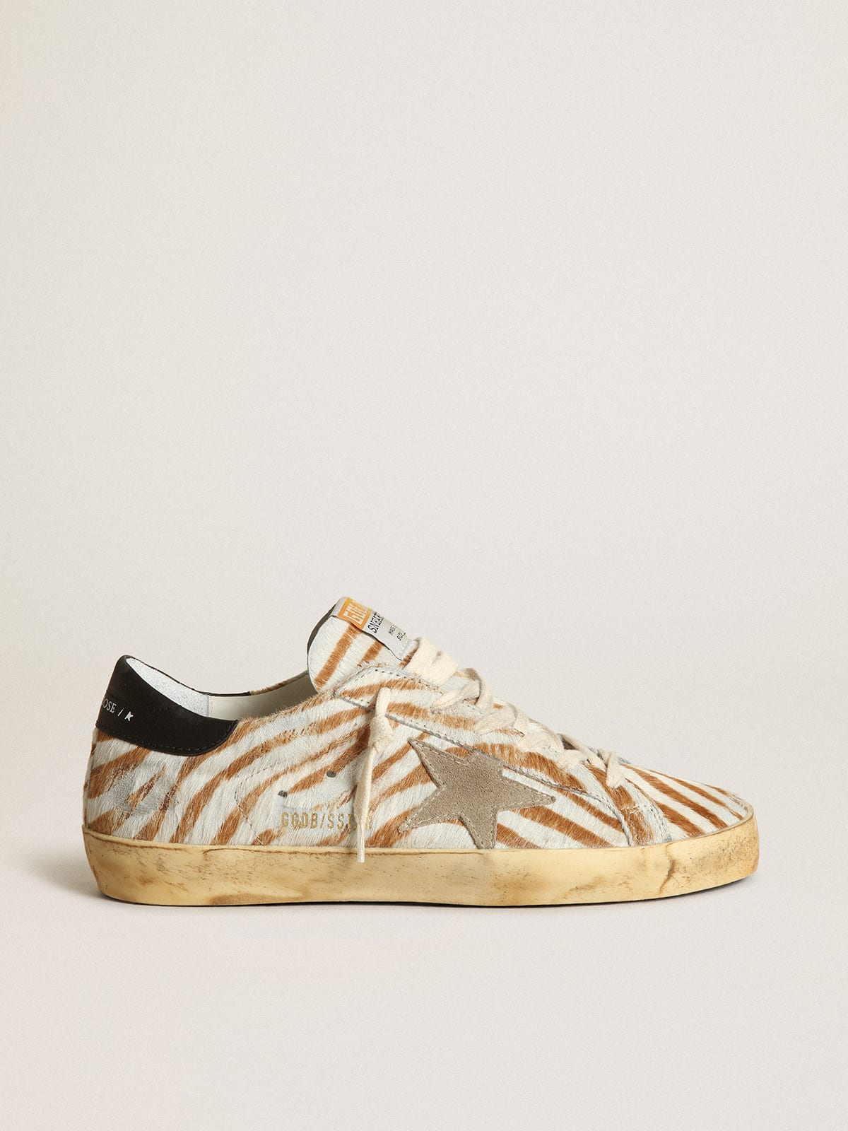 Women's Super-Star sneakers in zebra-print pony skin with dove-gray suede star