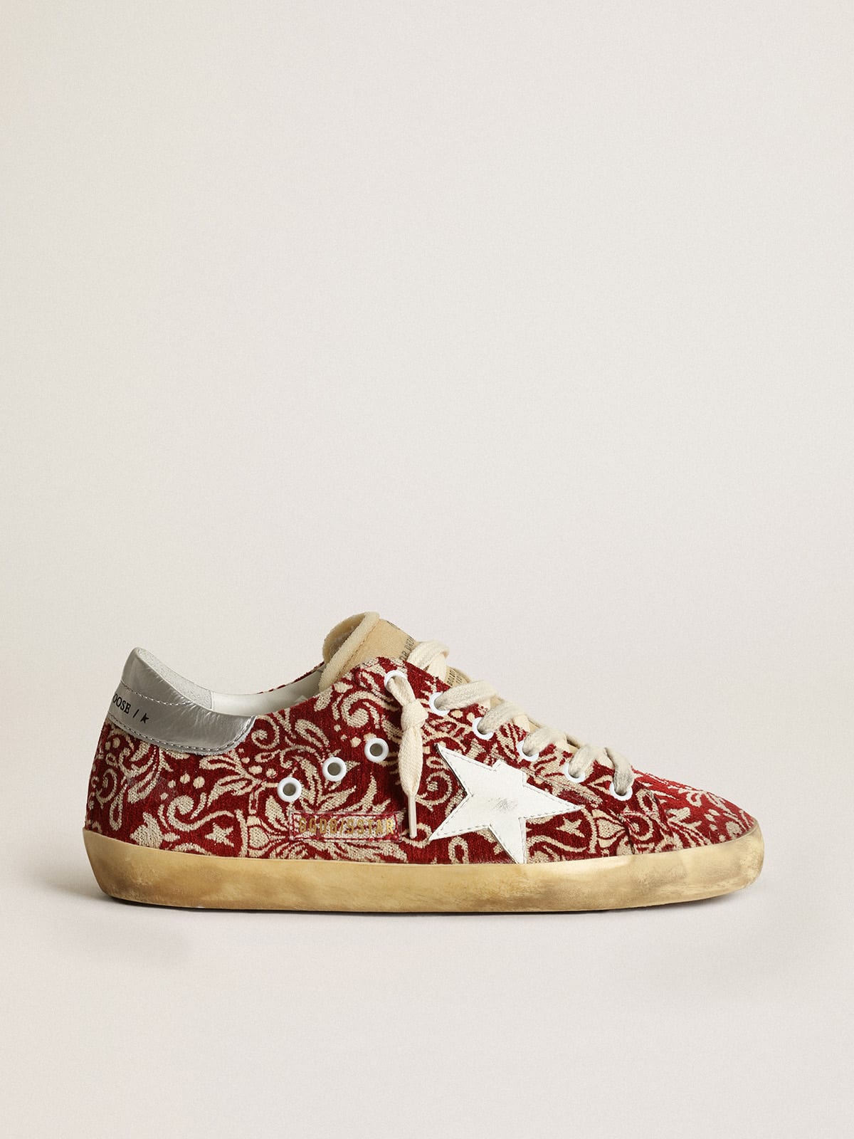 Super-Star sneakers in dark red and ivory jacquard fabric with white leather star