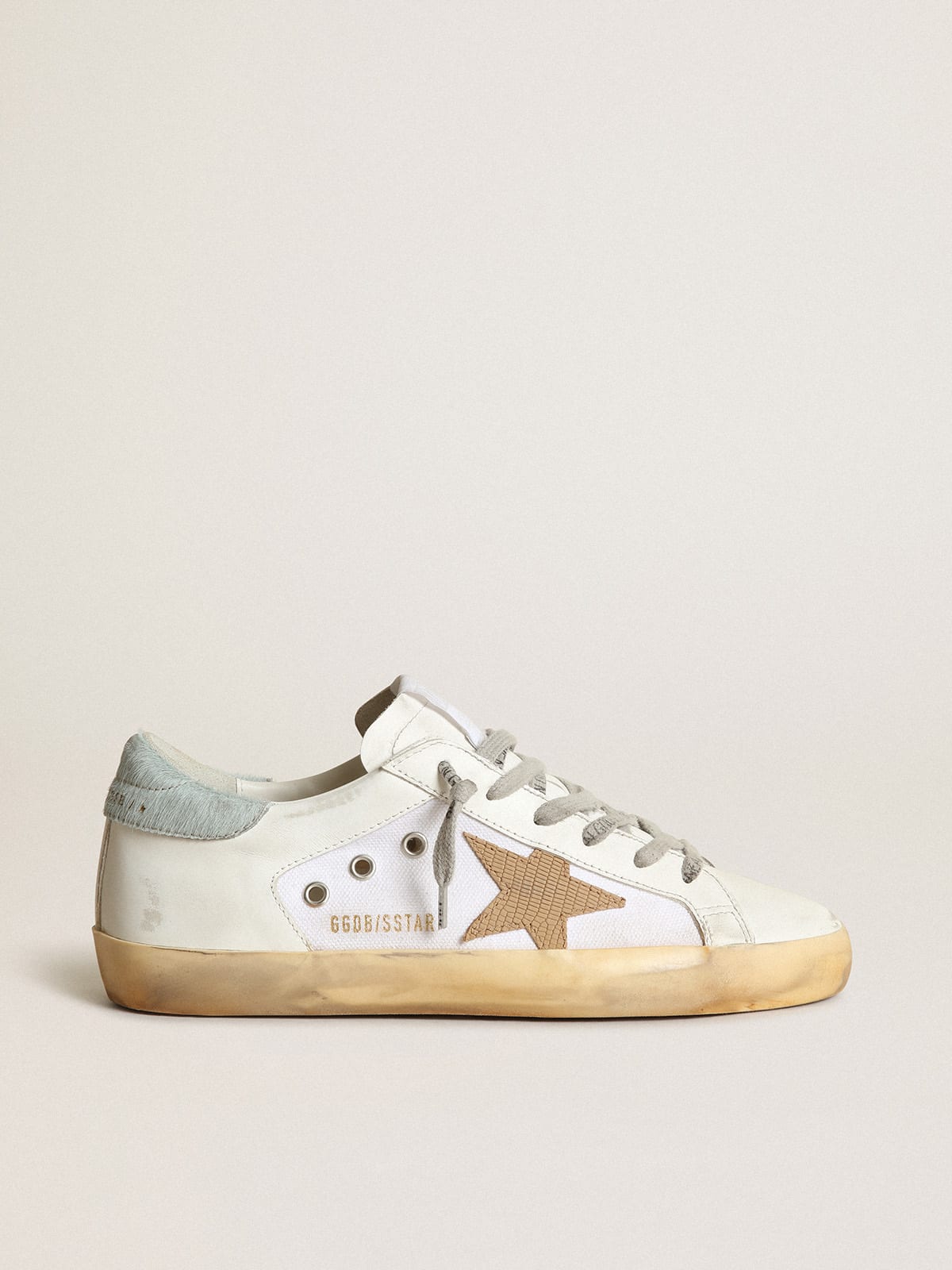 Super-Star LTD sneakers in white leather and canvas with light brown nubuck star