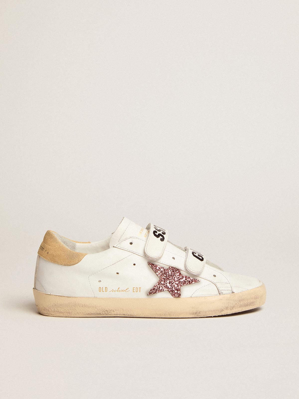 Old School sneakers with pink glitter star and sand-colored suede heel tab