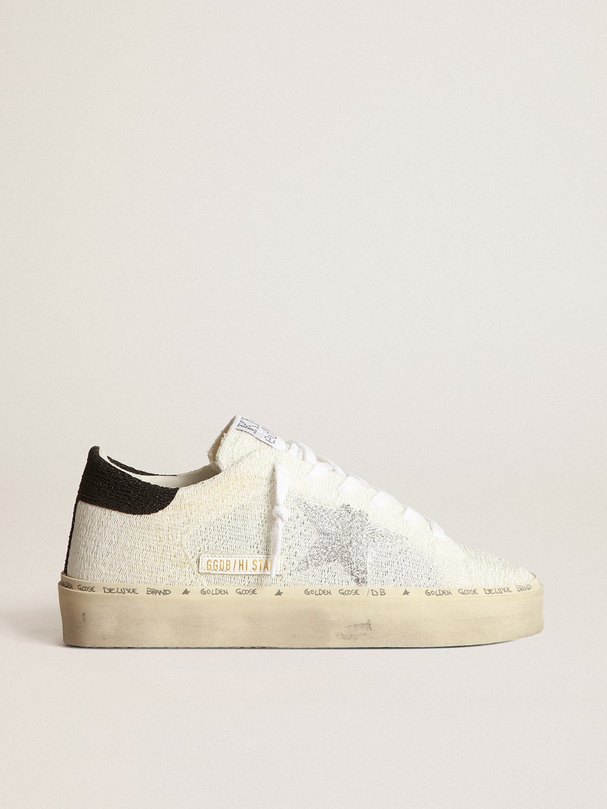 Hi Star sneakers in white knit with silver knit star and black knit heel tab