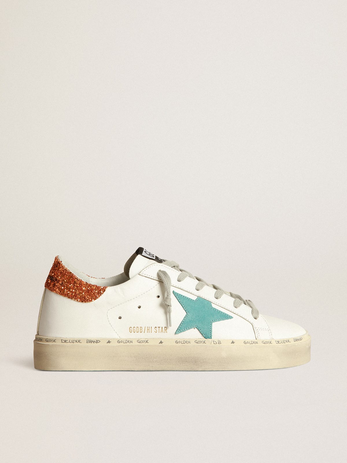 Hi Star sneakers with sky-blue suede star and peach-pink glitter heel tab