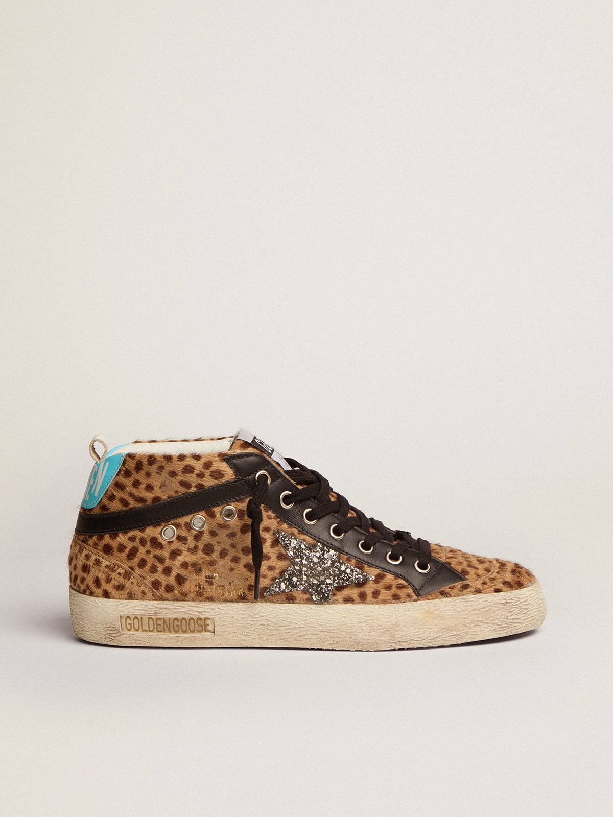 Mid Star sneakers in animal-print pony skin with silver glitter star