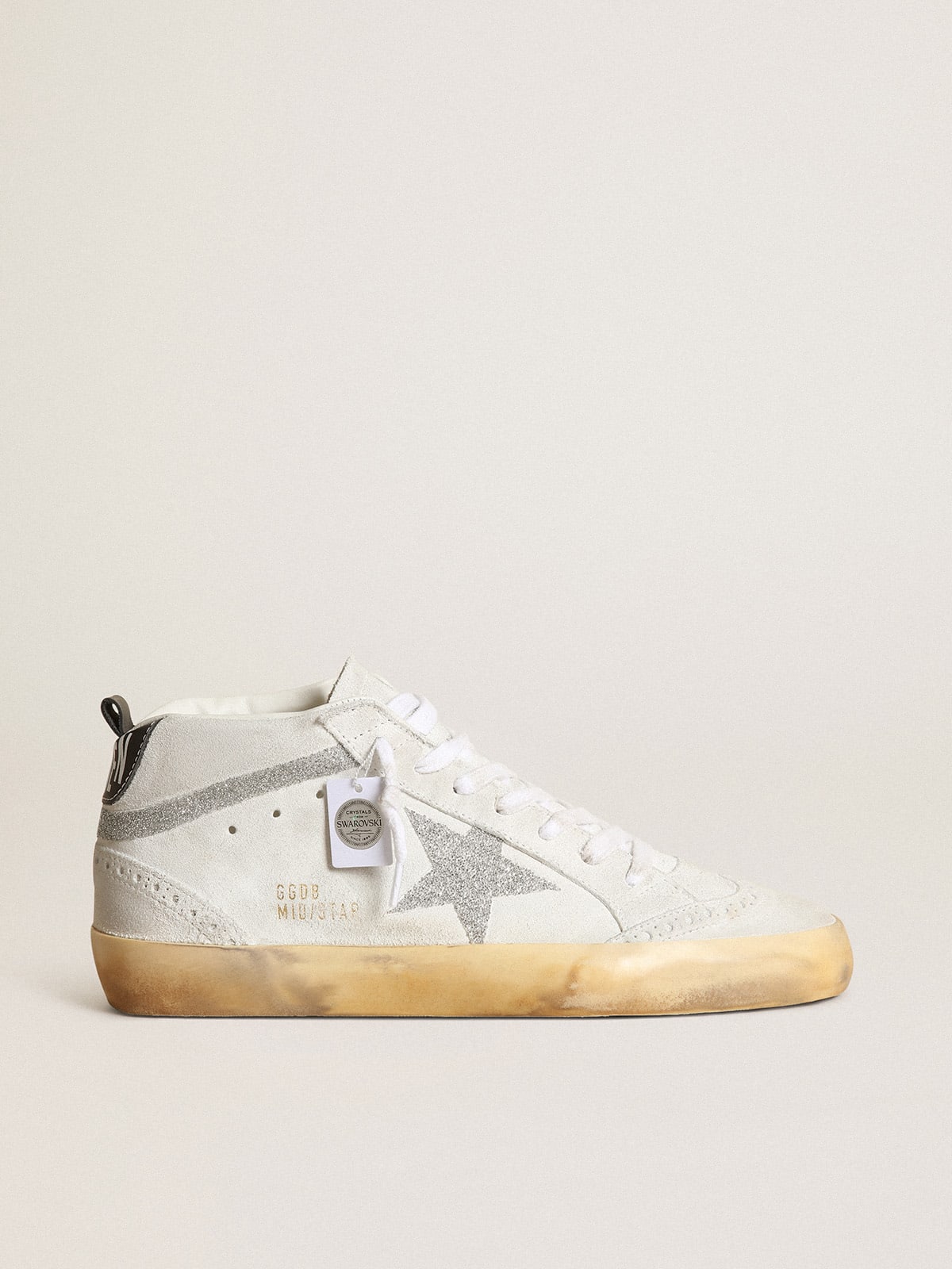 Mid Star sneakers in white suede with star and flash in silver-colored Swarovski micro-crystals