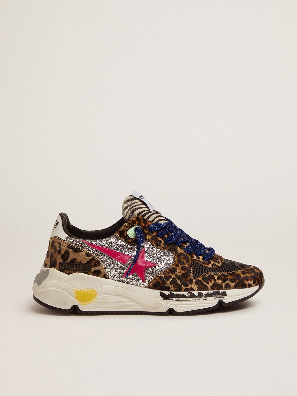 Running Sole sneakers in leopard-print pony skin with glitter inserts