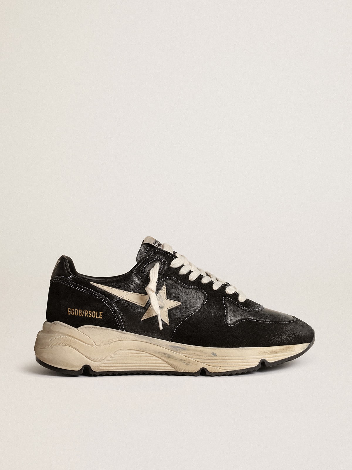 Women's Running Sole in black nappa and suede with white star