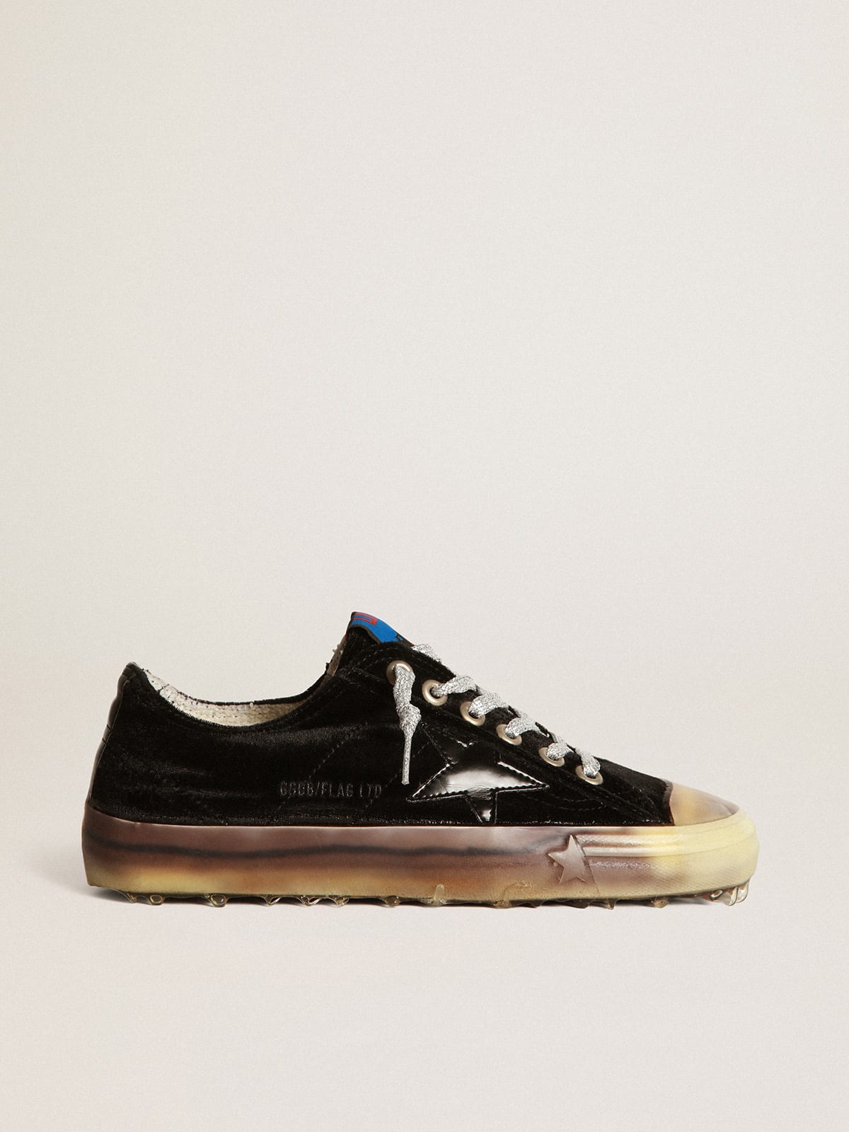 V-Star LTD sneakers in black velvet with a black laminated leather star and heel tab