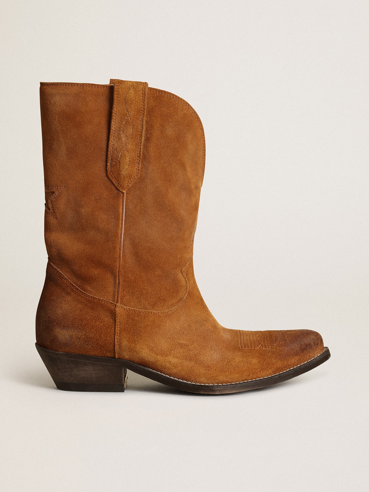Low Wish Star boots in tobacco-colored suede with inlay star