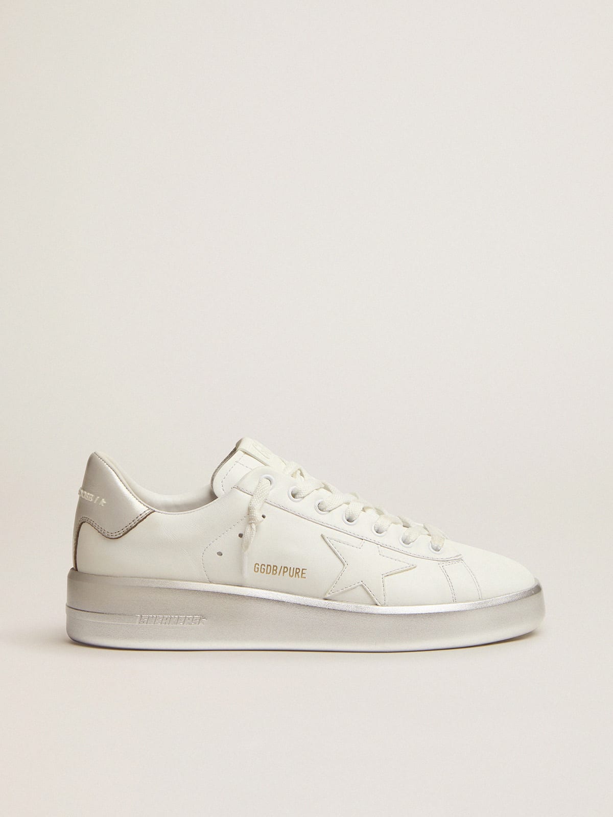 Purestar sneakers in leather with silver laminated heel tab and foxing