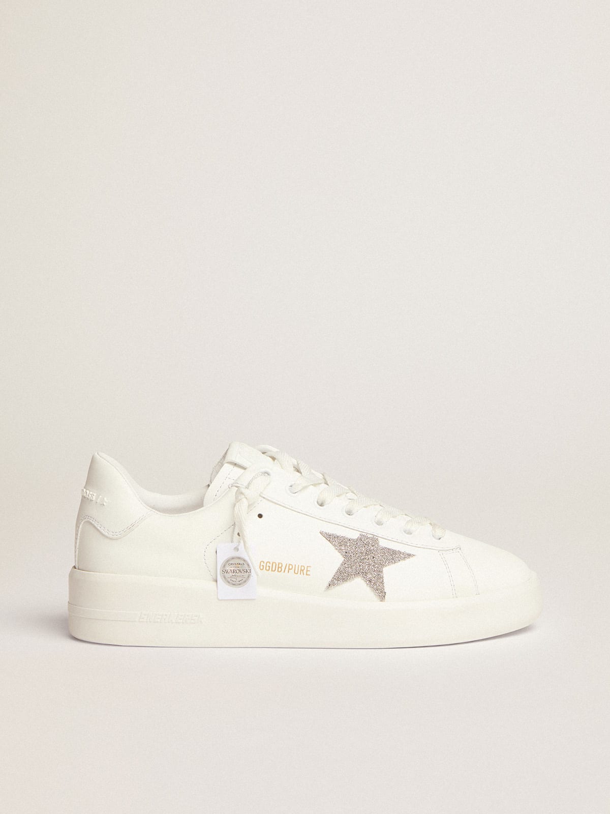 Purestar sneakers in white leather with silver-colored crystal star